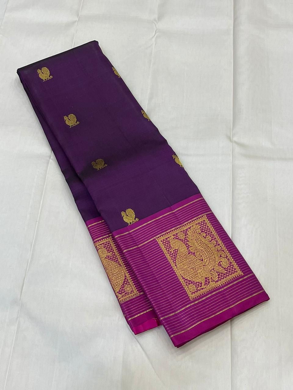 Classic Plum & Fuchsia Pink 1gm Zari Elegance Kanchipuram Handloom Silk Saree SS24711