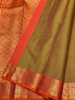 Load image into Gallery viewer, Dual Brownish Green &amp; Orange 2gm Zari Vaira Oosi Elegance Kanchipuram Handloom Silk Saree SS25380
