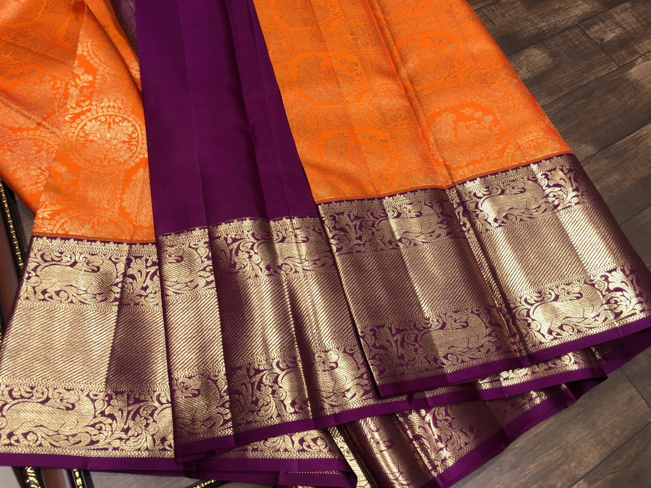 Classic Orange & Wine Red Bridal Elegance Kanchipuram Handloom Silk Saree SS26698