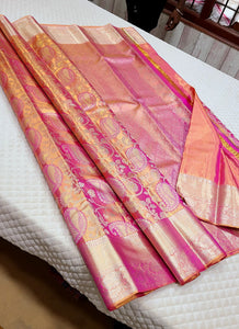 Pastel Rose Pink 1gm Zari Bridal Tissue Elegance Kanchipuram Handloom Silk Saree SS26353