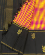 Load image into Gallery viewer, Classic Yellow &amp; Pink Black 1gm Zari Checks Elegance Kanchipuram Handloom Silk Saree SS27609
