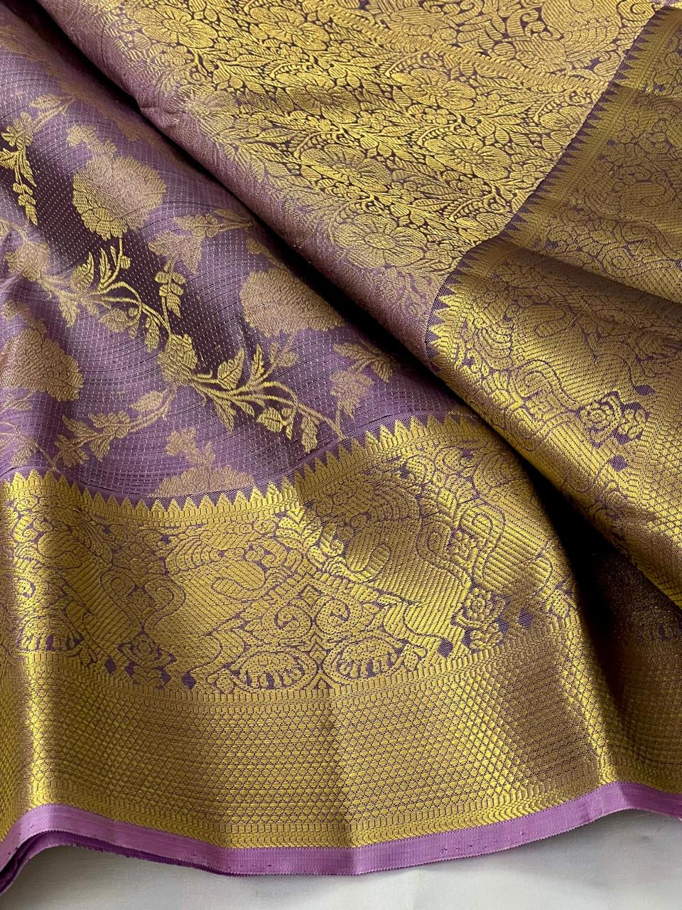 Classic Mauve 2gm Zari Bridal Elegance Kanchipuram Handloom Silk Saree SS23931