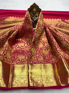Classic Glow Pink 2gm Zari Bridal Elegance Kanchipuram Handloom Silk Saree SS25433