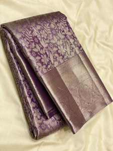 Classic Pastel Purple 2gm Zari Bridal Designer Brocade Elegance Kanchipuram Tissue Handloom Silk Saree SS24205