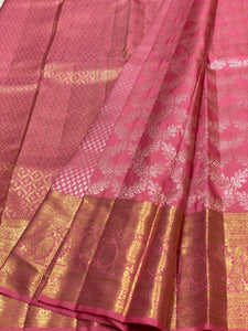 Classic Creamy Pink 3gm Zari Bridal Elegance Kanchipuram Handloom Silk Saree SS24708