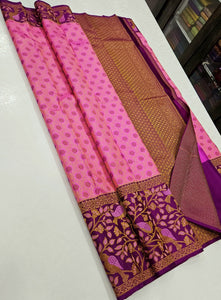 Classic Pastel Pink & Berry Purple 1gm Zari Korvai Elegance Kanchipuram Handloom Silk Saree SS25179