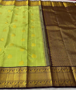 Load image into Gallery viewer, Classic Lime Green &amp; Plum 2gm Zari Bridal Elegance Kanchipuram Handloom Silk Saree SS23932
