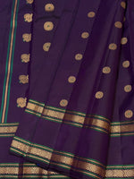 Load image into Gallery viewer, Classic Dark Violet 1gm Zari Double Border Elegance Kanchipuram Handloom Silk Saree SS28604
