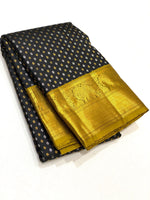 Load image into Gallery viewer, Rave Black &amp; Mustard 2gm Zari Elegance Kanchipuram Handloom Silk Saree SS20519
