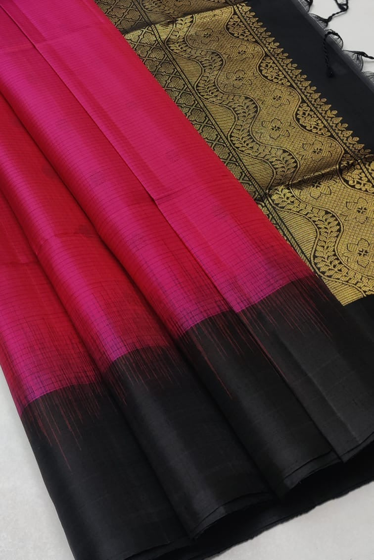 Classic Cerise Pink & Black Elegance Handloom Soft Silk Saree SS25252