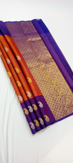 Load image into Gallery viewer, Classic Rust Orange &amp; Purple Elegance Kanchipuram Handloom Silk Saree SS27905
