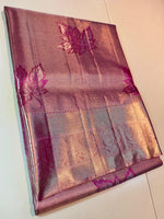 Load image into Gallery viewer, Classic Pastel Onion Pink Maple Leaf Designed 2gm Zari Bridal Elegance Kanchipuram Handloom Silk Saree SS25945
