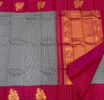 Load image into Gallery viewer, Classic Grey &amp; Ruby Pink 2gm Zari Checks Butta Elegance Kanchipuram Handloom Silk Saree SS24457
