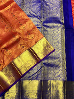Load image into Gallery viewer, Classic Deep Red &amp; Dark Blue 2gm Zari Bridal Elegance Kanchipuram Handloom Silk Saree SS27883
