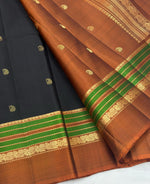 Load image into Gallery viewer, Classic Charcoal Black &amp; Mustard 1gm Zari Elegance Kanchipuram Handloom Silk Saree SS24772
