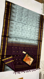 Load image into Gallery viewer, Classic Ice Grey &amp; Coffee Brown Korvai Kanchipuram Handloom Silk Saree SS25883
