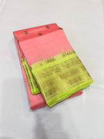 Load image into Gallery viewer, Classic Peach Rose &amp; Light Green 1gm Zari Bridal  Elegance Kanchipuram Handloom Silk Saree SS28109
