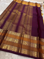 Load image into Gallery viewer, Classic Mustard &amp; Plum 2gm Zari Elegance Kanchipuram Handloom Silk Saree SS24232
