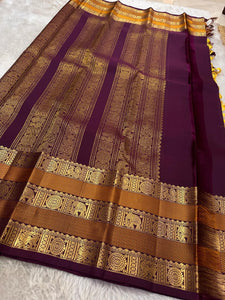 Classic Mustard & Plum 2gm Zari Elegance Kanchipuram Handloom Silk Saree SS24232