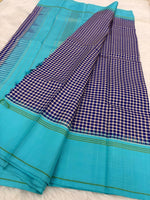 Load image into Gallery viewer, Classic Navy Blue &amp; Sea Green 2gm Zari Korvai Checks Elegance Kanchipuram Handloom Silk Saree SS27815
