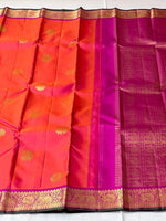 Load image into Gallery viewer, Classic Orange &amp; Fuchsia Pink 2gm Zari Elegance Kanchipuram Silk Saree SS23874
