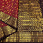 Load image into Gallery viewer, Classic Brick Red &amp; Coffee Brown 2gm Zari Bridal Elegance Kanchipuram Handloom Silk Saree SS26497
