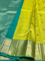 Load image into Gallery viewer, Classic Lime Green &amp; Teal Green 3gm Zari Meenakari Brocade Bridal Elegance Kanchipuram Handloom Silk Saree SS24707
