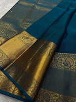 Load image into Gallery viewer, Classic Teal Blue Bridal Elegance Kanchipuram Handloom Silk Saree SS23699
