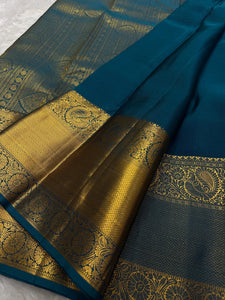 Classic Teal Blue Bridal Elegance Kanchipuram Handloom Silk Saree SS23699