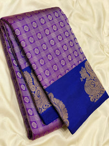 Classic Lavender & Royal Blue 2gm Zari Elegance Kanchipuram Handloom Silk Saree SS24690