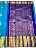 Load image into Gallery viewer, Classic Azure Blue &amp; Royal Blue 2gm Zari Bridal Elegance Kanchipuram Handloom Silk Saree SS27351
