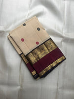 Load image into Gallery viewer, Classic Pearl Cream &amp; Berry Wine Blue Elegance Kanchipuram Handloom Silk Saree SS26956
