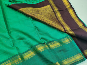 Classic Sea Green & Coffee Brown 1gm Zari Elegance Kanchipuram Silk Saree SS23948