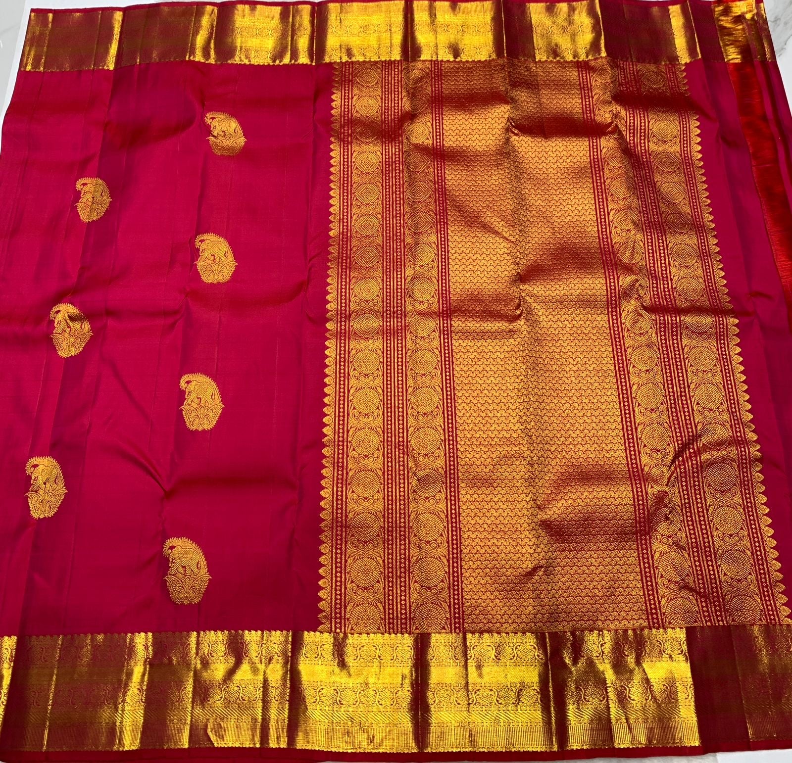 Classic Ruby Pink 2gm Zari Elegance Kanchipuram Silk Saree SS24014