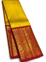 Load image into Gallery viewer, Classic Golden Yellow &amp; Brick Red 3gm Zari Elegance Kanjivaram Handloom Silk Saree SS23411
