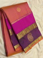 Load image into Gallery viewer, Classic Orange Rose &amp; Vadamalli 2gm Zari Oosi Checks Elegance Kanchipuram Handloom Silk Saree SS27640
