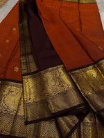 Load image into Gallery viewer, Classic Orange &amp; Brown Kanchipuram Handloom Silk Saree SS25957
