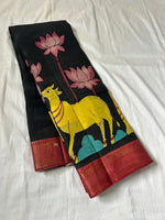 Load image into Gallery viewer, Classic Pen Kalamkari Black Elegance Banglore Silk Saree SS27160
