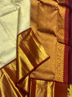 Load image into Gallery viewer, Classic Pearl Beige &amp; Burnt Brown 2gm Zari Bridal Elegance Kanchipuram Handloom Silk Saree SS25832
