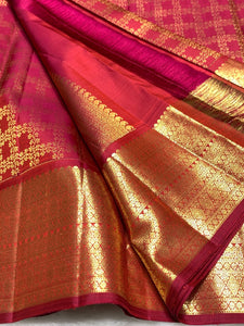Classic Pinkish Orange 2gm Zari Bridal Elegance Kanchipuram Handloom Silk Saree SS25450
