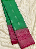 Load image into Gallery viewer, Classic Kelly Green &amp; Ruby Pink 1gm Zari Elegance Kanchipuram Handloom Silk Saree SS27966
