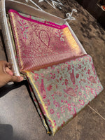 Load image into Gallery viewer, Classic Green Tint &amp; Deep Pink Meenakari Bridal Elegance Kanchipuram Handloom Silk Saree SS27614
