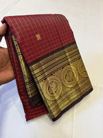 Load image into Gallery viewer, Classic Rust Brick Brown &amp; Black Elegance Kanchipuram Handloom Silk Saree SS27163
