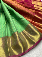 Load image into Gallery viewer, Classic Light Green &amp; Deep Pink 2gm Zari Bridal Elegance Kanchipuram Handloom Silk Saree SS25568
