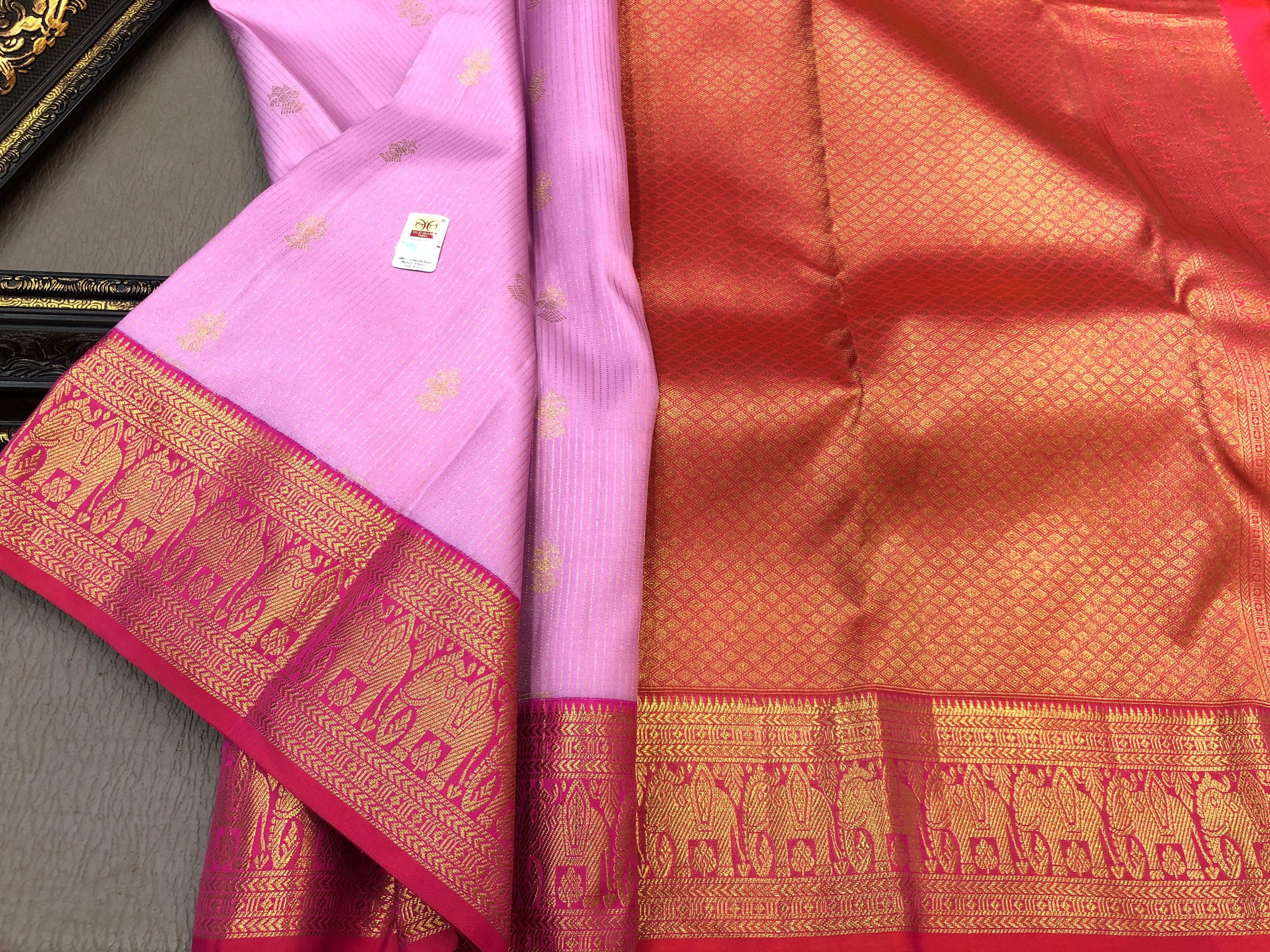 Classic Lilac & Brick Rose Bridal Elegance Kanchipuram Handloom Silk Saree SS20881