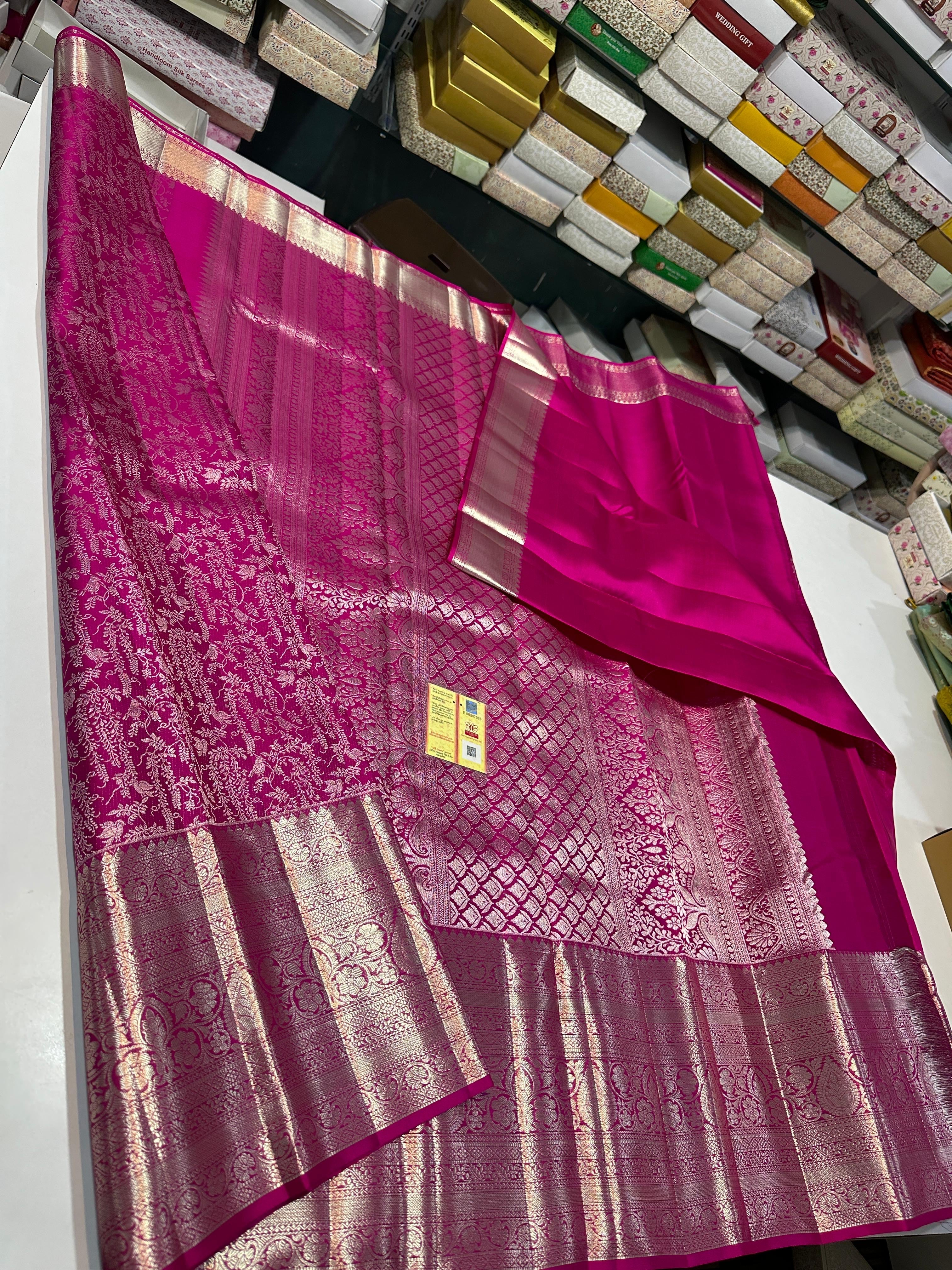 Classic Ruby Pink Brocade Tissue Bridal Elegance Kanchipuram Handloom Silk Saree SS25266