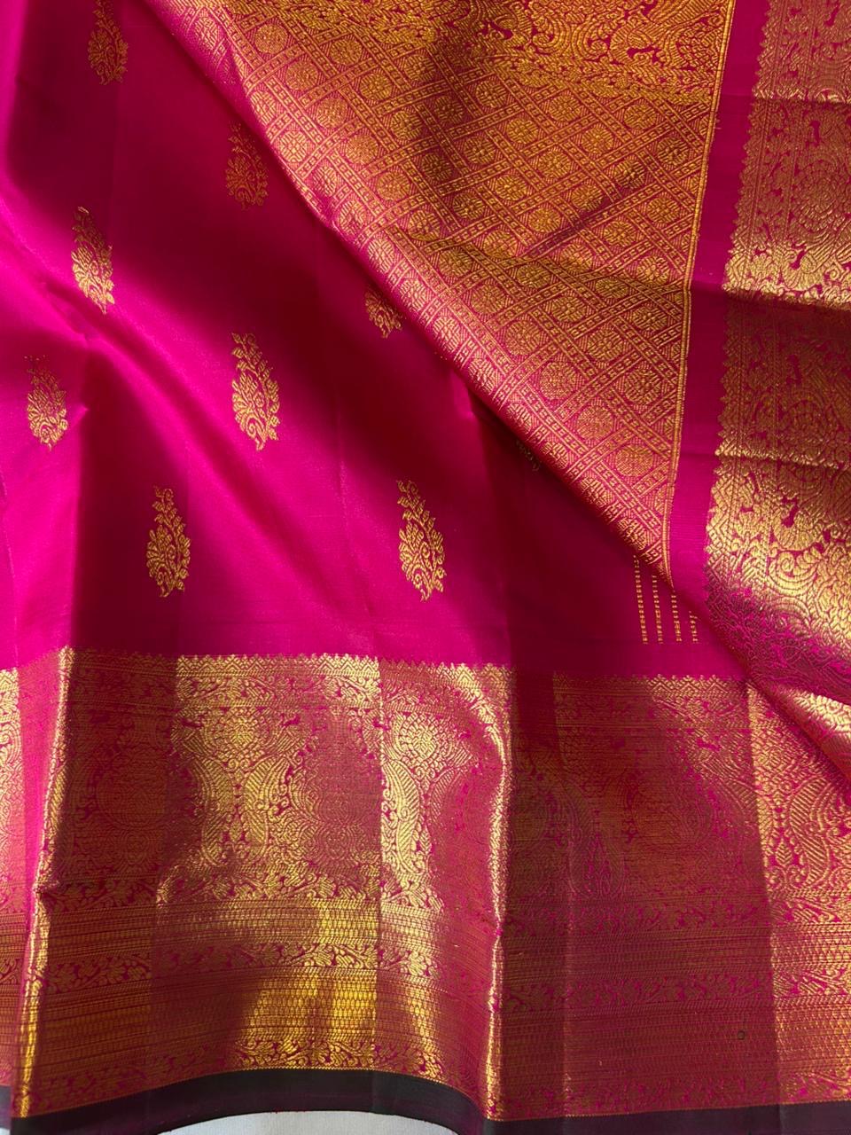 Classic Glow Pink 2gm Zari Elegance Kanchipuram Handloom Silk Saree SS24083