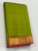 Load image into Gallery viewer, Classic Lime Green &amp; Peach Tint 2gm Zari Elegance Kanchipuram Handloom Silk Saree SS27615
