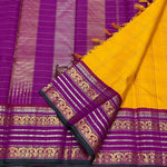 Load image into Gallery viewer, Classic Golden Yellow &amp; Berry Plum 2gm Zari Elegance Kanchipuram Handloom Silk Saree SS24714
