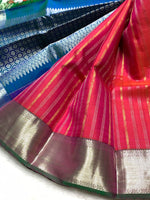 Load image into Gallery viewer, Classic Dark Pink &amp; Peacock Blue 2gm Zari Elegance Kanchipuram Handloom Silk Saree SS24616
